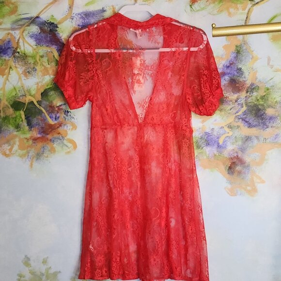 Urban Outfitters Red Button Up Lace Mini Dress M - Picture 4 of 7